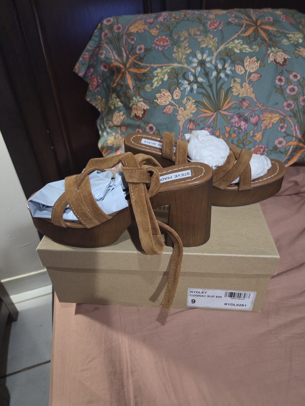 Steve Madden Suede Cognac  Platform Heeled Sandals